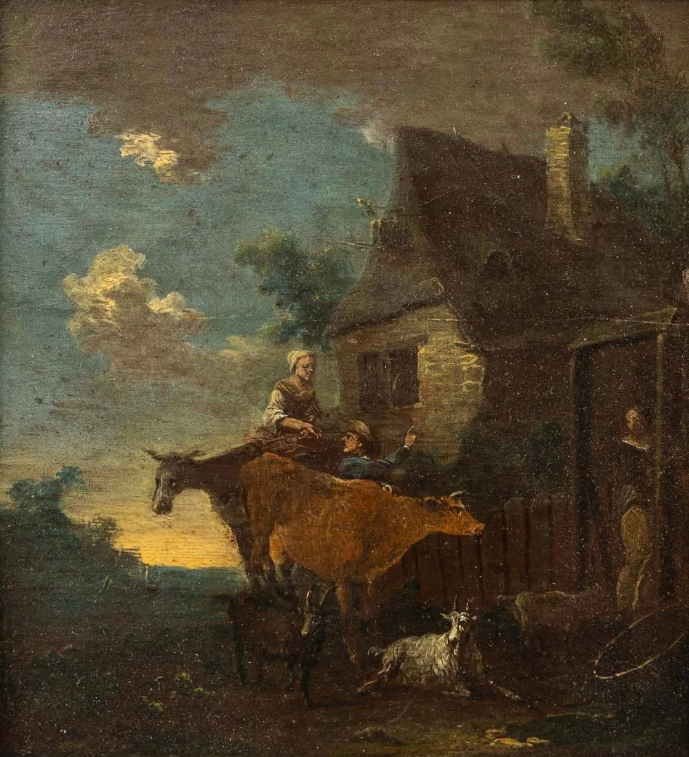 Paesaggio con contadini e mucche - attribuito